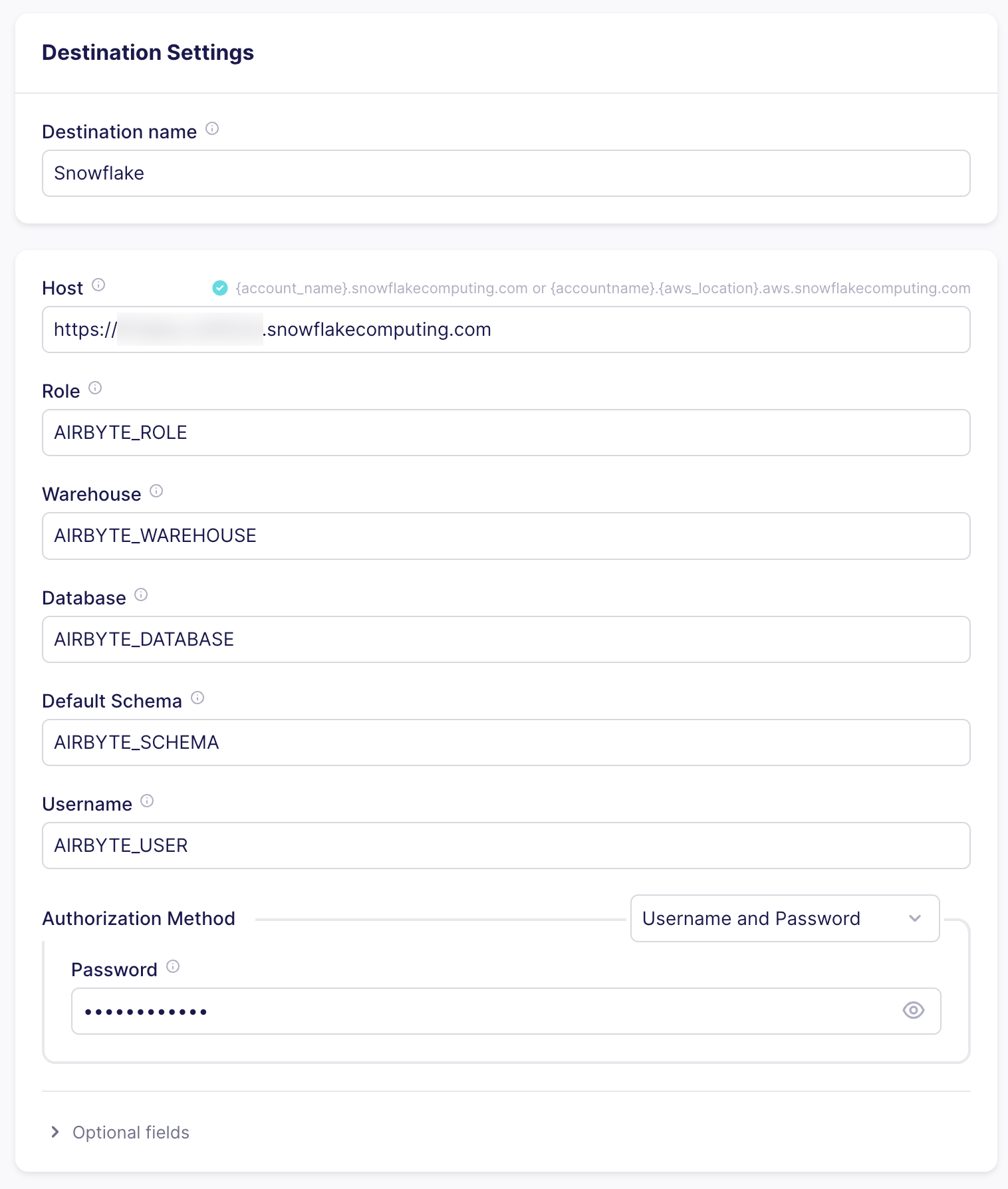 Airbyte Snowflake destination
