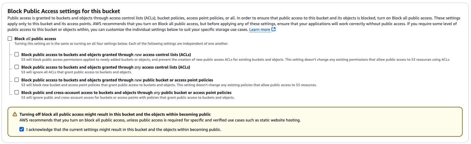 Public Access Settings